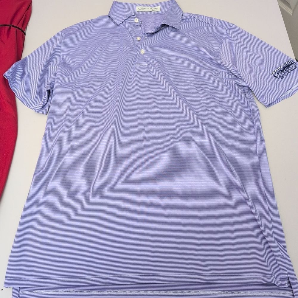 Holderness Bourne Polo Shirt Mens L Large Purple Striped Tailored Golf Premier